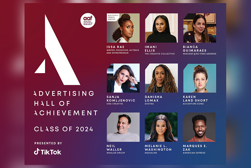 Advertising Hall of Achievement wordmark next to headshots of the 2024 class