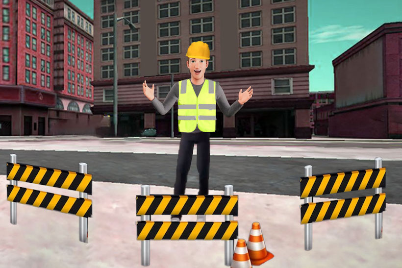 Mock-up image of Mark Zuckerberg as a road worker