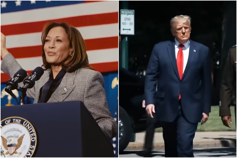 Screenshots from Kamala Harris and Donald Trump campaign ads