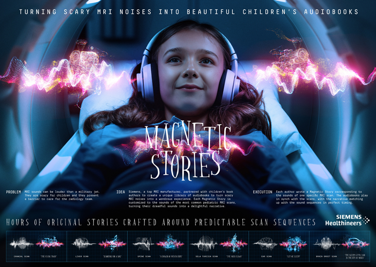 Siemens Healthineers Magnetic Stories poster showing girl with headphones