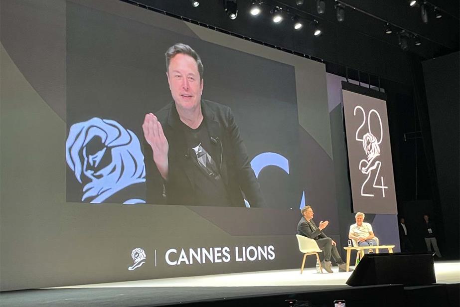 Elon Musk (left) and Mark Read (right) at Cannes Lions Festival of Creativity 2024