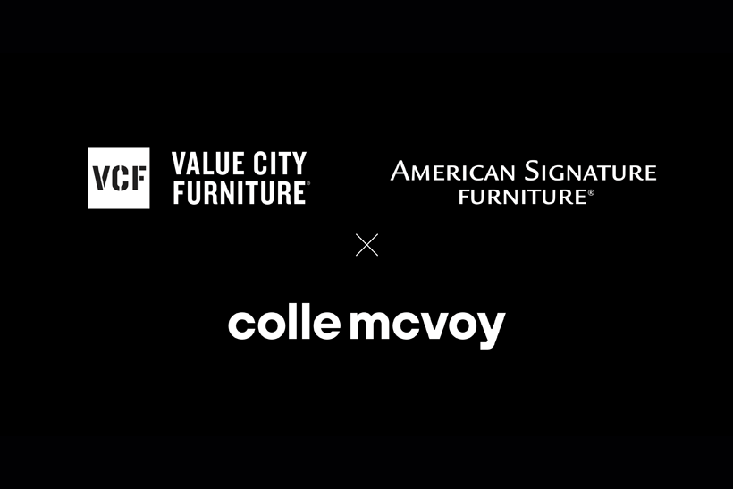 Logos of VCF, American Signature Furniture and Colle McVoy